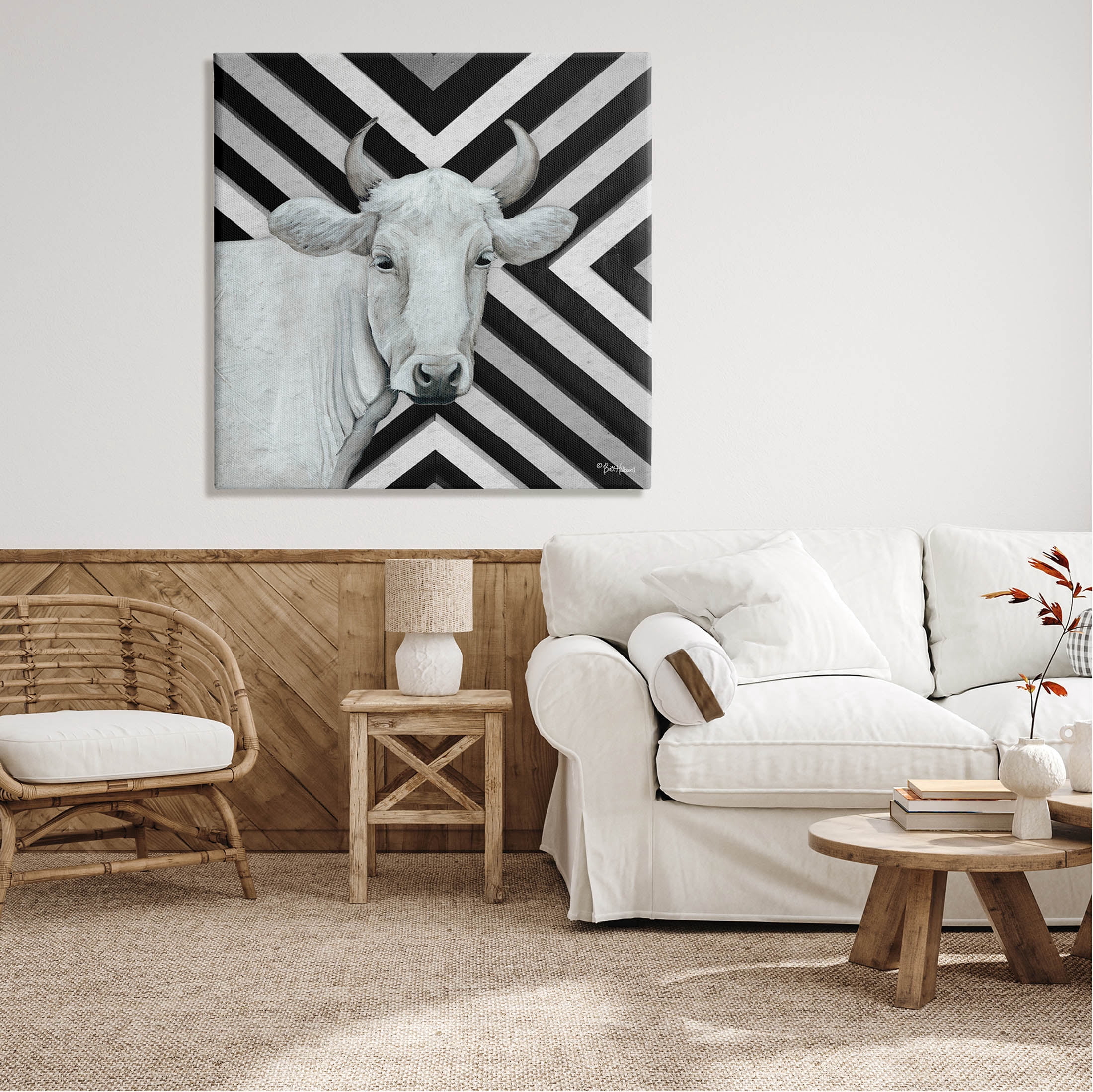 White Cattle Chevron Stripes Animals & Insects Graphic Art Gallery Wrapped Canvas Print Wall Art