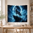 thumbnail image 5 of Howling Grey Wolf on Rocky Peak under Full Moon, Dramatic Fantasy for Wildlife Fans, Moonlit Wilderness Art, Housewarming Gift, Tapestry Wall Hanging for Bedroom and Den, 5 of 7