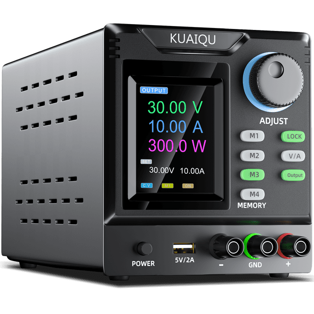 Fuente de alimentación de 30 V y 10 A CC variable,con memoria almacenamiento, interruptor de salida, fuentes reguladas para carga de baterías