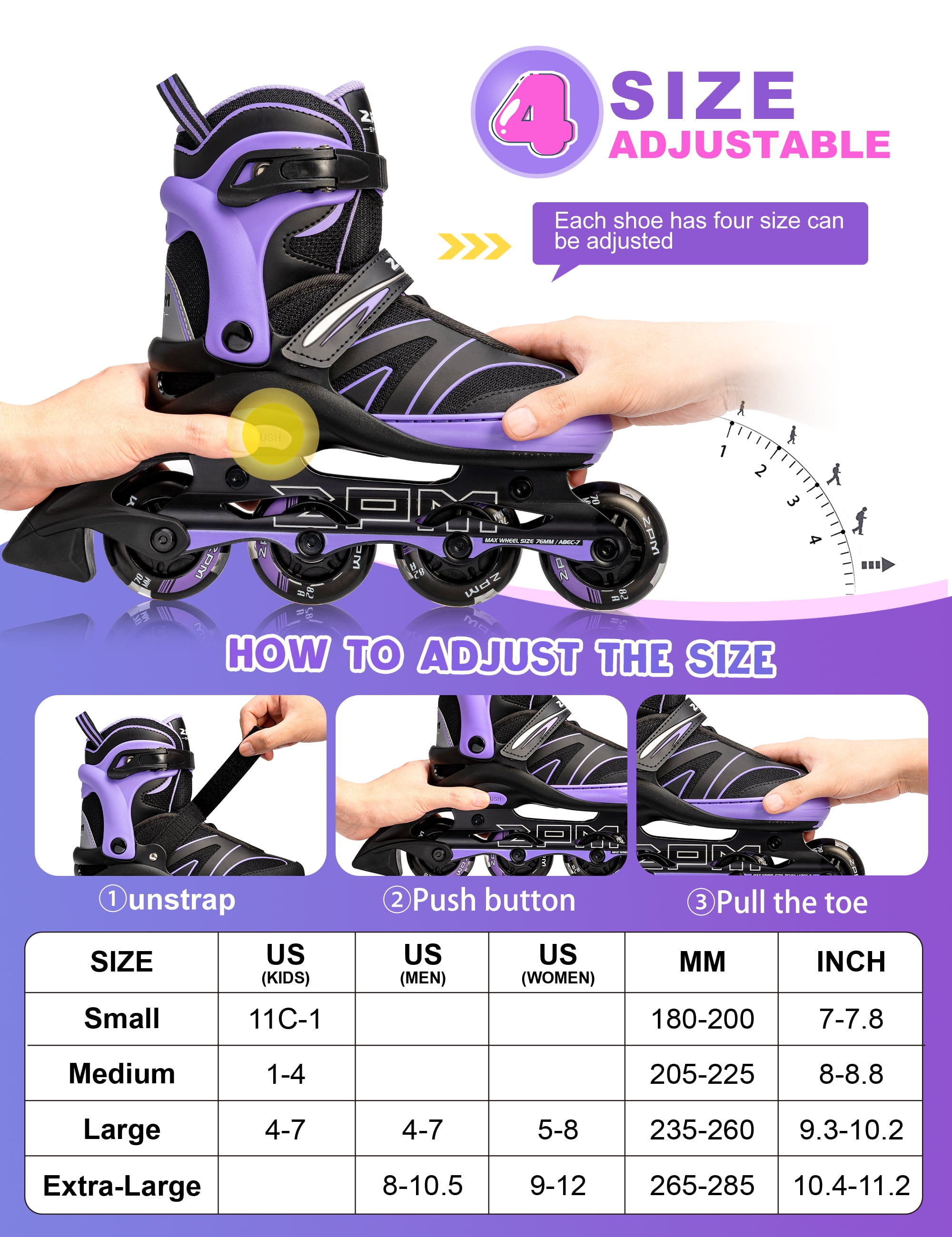 2PM SPORTS Kids Adjustable Inline Skates, Youth Inlie Skates for Girls Boys Women Ages 4-12 5-8 8-12 with Full Light Up Wheels
