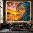thumbnail image 6 of Curling Ocean Wave With Sunset and Dramatic Clouds, Dramatic Coastal for Beach Lovers, Tropical Ocean Art, Housewarming Gift Tapestry Wall Hanging for Bedroom and Living Room, 6 of 7