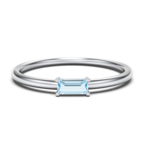 East-West Stackable Baguette Birthstone Ring - Blue Topaz (December)