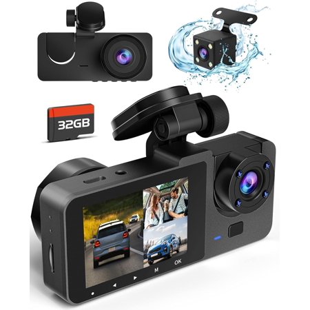 Camera for Cars,4K Full UHD Car Camera Front Rear with 32GB Card,Built-in Super Night Vision,2.0'' IPS Screen,170°Wide Angle,WDR, 24H Parking Mode, Loop Recording