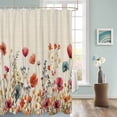 thumbnail image 3 of Fabric Shower Curtain, Red Flowers Plants Watercolor Floral Retro Linen Shower Curtains with 12 Hooks Waterproof Machine Washable Bath Curtains for Bathroom,72 x 96in, 3 of 6