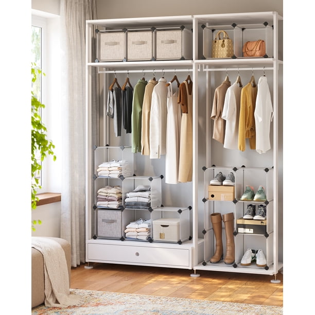 SONGMICS Armario Modular con 16 Cubos y Zapatero 123,1 x 123,1 x 31,1 cm
