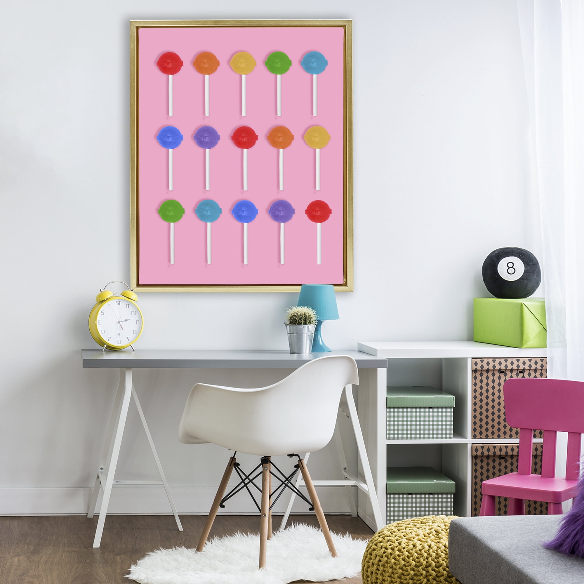 Stupell Industries Rainbow Lollipop Grid Gold Framed Floater Canvas Wall Art, design by LISH Creative