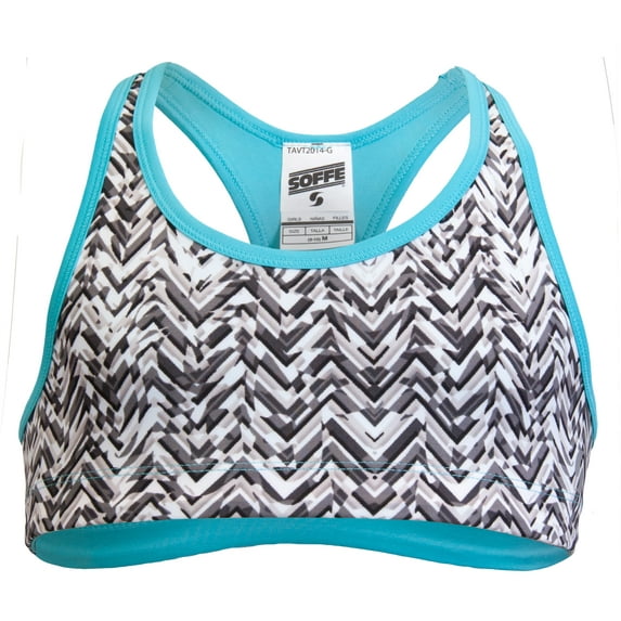 soffe big girls' reversible bra, knitted chevron/scuba blue, x-small