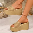 thumbnail image 4 of Rokment Sparkly Metallic Platform Wedge Slip on Sandals for Women Dressy Bridal Bling Trendying Casual Leather Height Increasing Chunky Heeled Dress Slides Comfy Walking Slippers Gold Size 7, 4 of 8