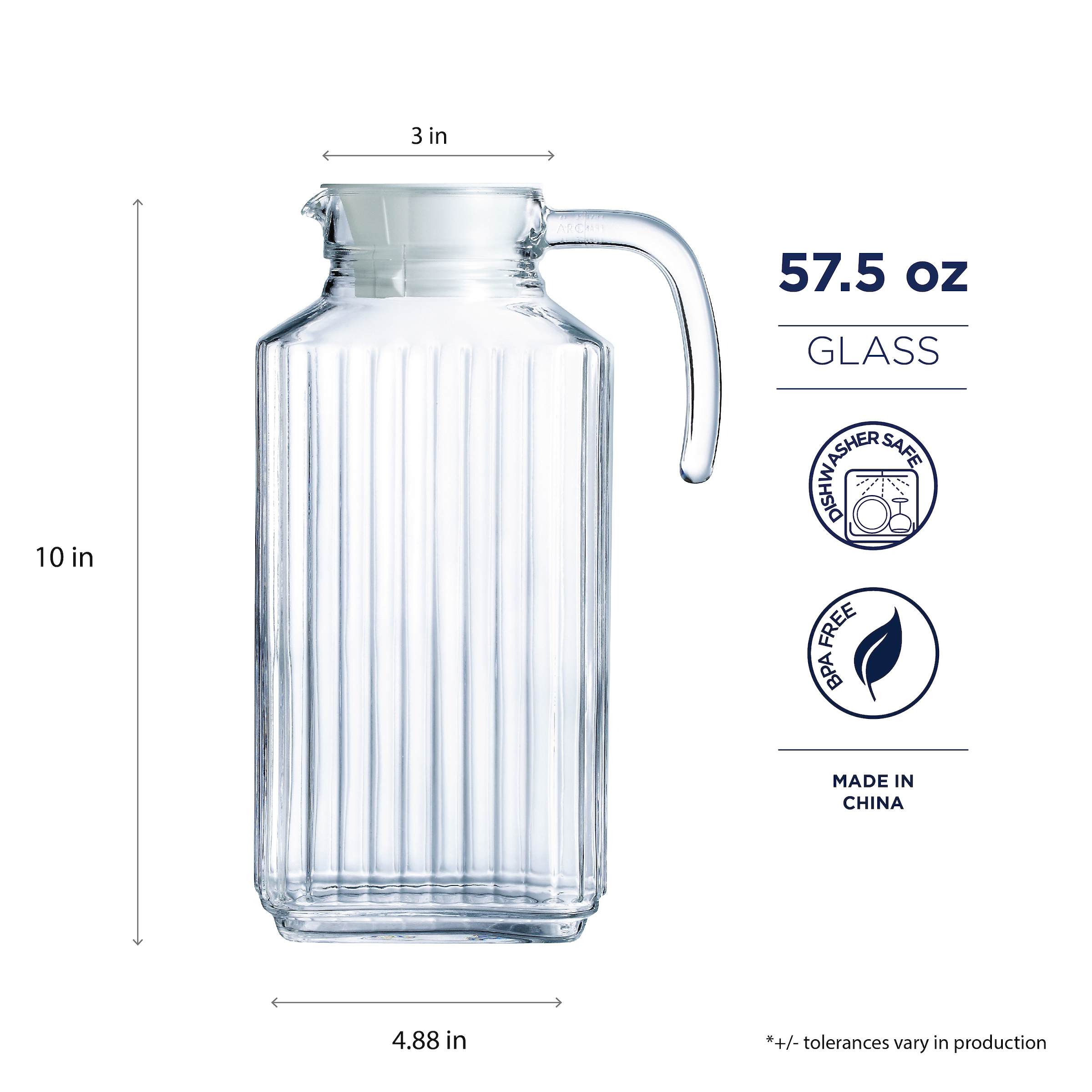 Luminarc 57.5 oz. Clear Glass Quadro Pitcher With White Lid - image 5 of 5