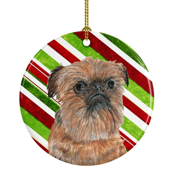 Brussels Griffon Candy Cane Christmas Ceramic Ornament