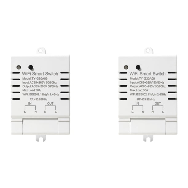 2 Interruptores Inteligentes Tuya WiFi DIY con Temporizador CA 85-265 V, Controlador Inalámbrico WiFi, Monitor de Potencia de 30 A Kwh para Home