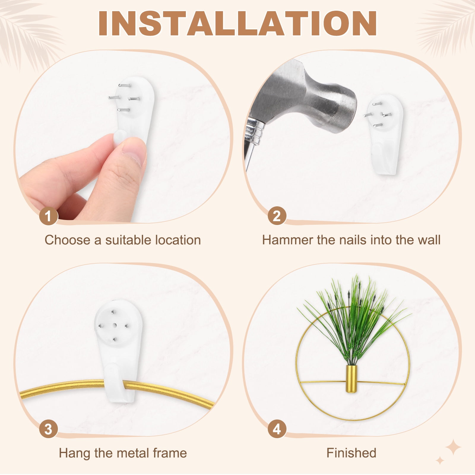 Uxcell 2 Set Plant Wall Decor, Hanging Planters with Artificial Aquatic Plant Metal Hanging Vase Round Shape for Room [Golden]