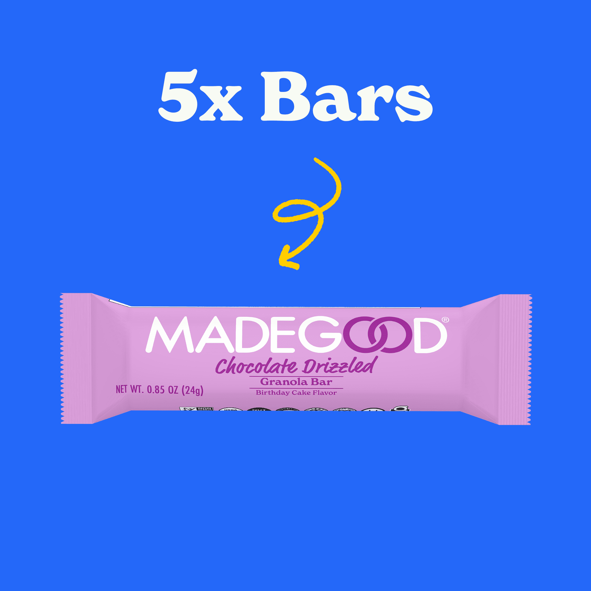 MadeGood Chocolate Drizzle Birthday Cake Flavor Granola Bars, 5 Count (0.78oz Each) pack of 4