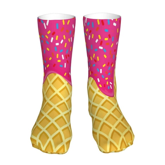 Gaeub Red Ice Cream Print Sports Socks,No Heel Casual Mid-Tube Socks,Crew Socks for Women and Man For Trouser, Dress, Business