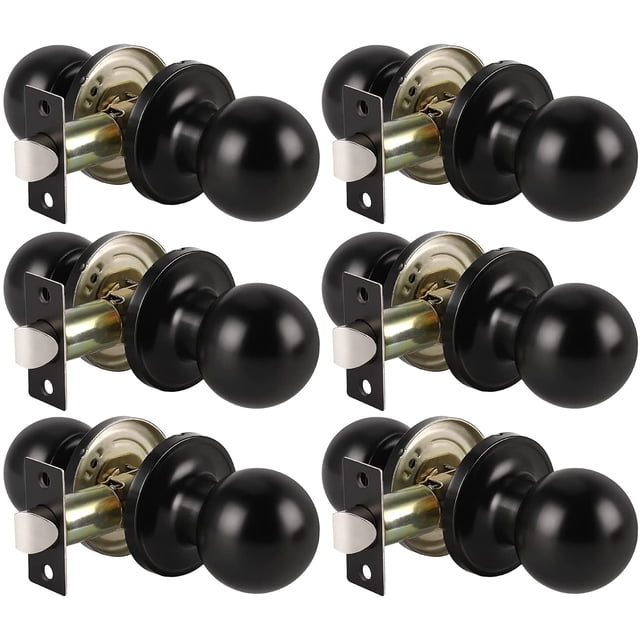 GFDYREE Ensemble de 6 Boutons de Porte de Passage Noir Mat, Bouton de Porte Intérieur, Bouton de Porte de Garde-Robe, Bouton de Porte de Couloir/garde-Robe pour Usage Intérieur