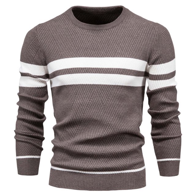 GigrtiJin Chandail Rayé pour Hommes Col Rond Colorblock Slim Chandails d'Hiver Thermiques Chauds Tricotés
