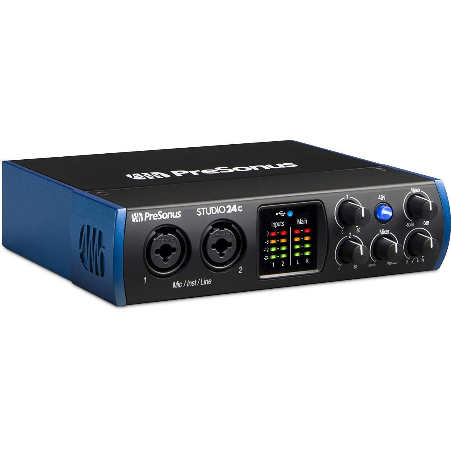 PreSonus Studio 24c USB‑C 2×2 Audio/MIDI Interface Bundle – Mic, Headphones, DAW & More