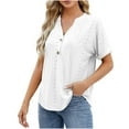 thumbnail image 3 of BLVB Women's Summer Tunic Tops Trendy V Neck Button Short Sleeve Eyelet Shirts Casual Solid Color Dressy Blouse Tee, 3 of 4