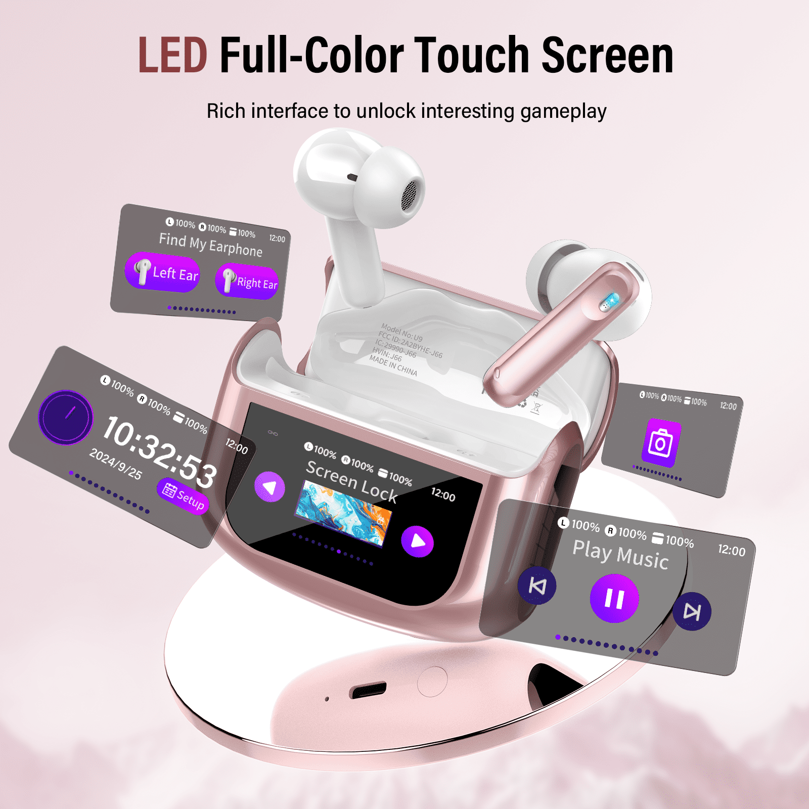 Touch Screen Wireless Earbuds, Bluetooth 5.4 Ear Buds with Multifunctional with ENC Noise Cancelling MicClear Calls Earphones, 48H Bass Stereo Headphones, IP7 Waterproof Headphones for Workout