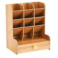 thumbnail image 1 of Organizador de escritorio de madera, caja de soporte de bolígrafo de papelería de escritorio multifuncional para el hogar, oficina, suministros escolares, estante de almacenamiento con cajón Namotu LKX-0824, 1 of 7
