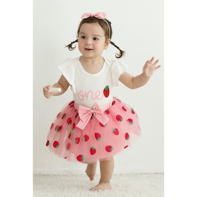 Younger Tree Baby Girl 1st Birthday Outfit, Pink Tutu Skirt, Short
