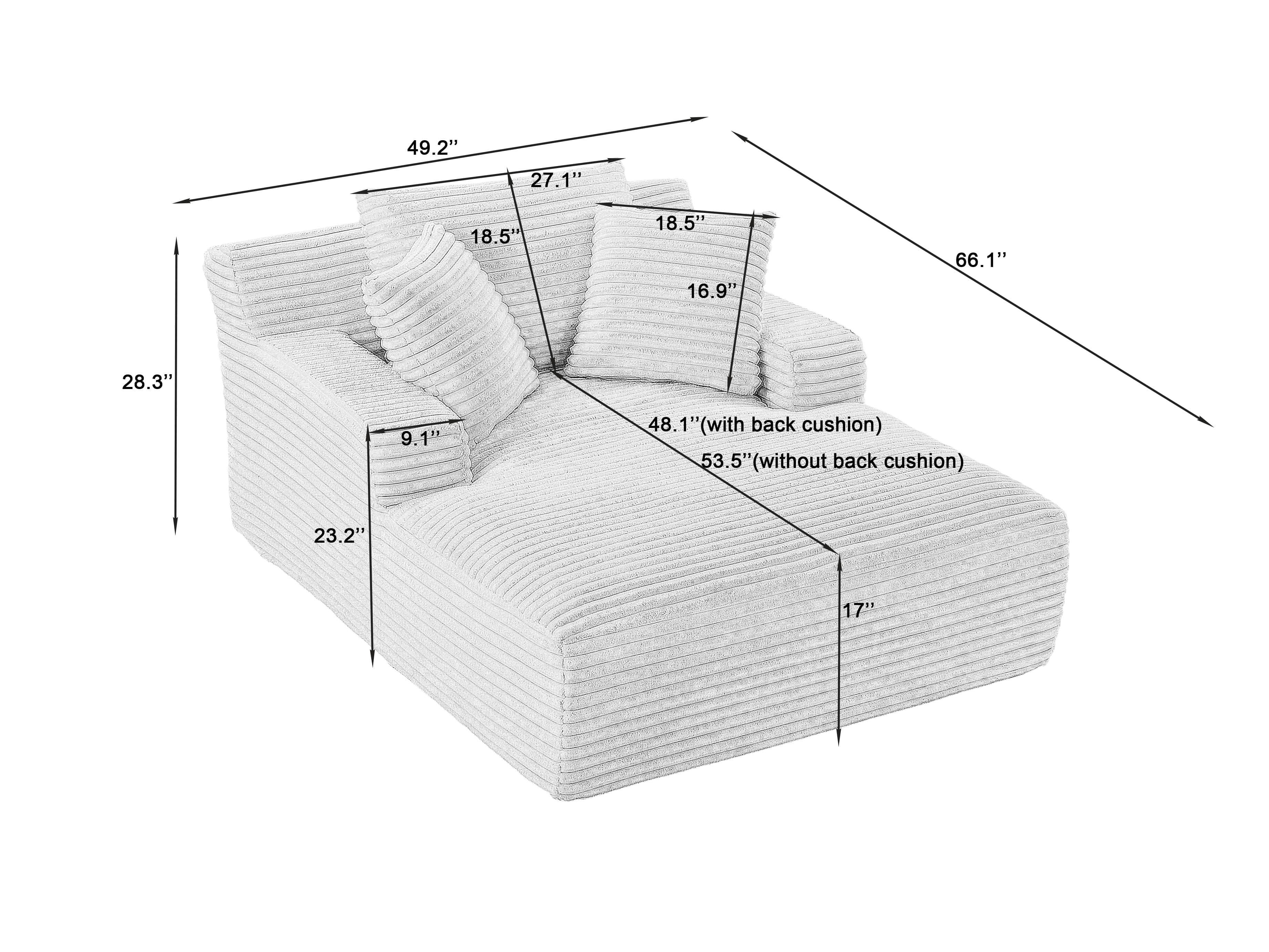 MAYEERTY Oversized Corduroy Chaise Lounge Chair, Boneless Comfy Sleeper, No Assembly for Living Room Office