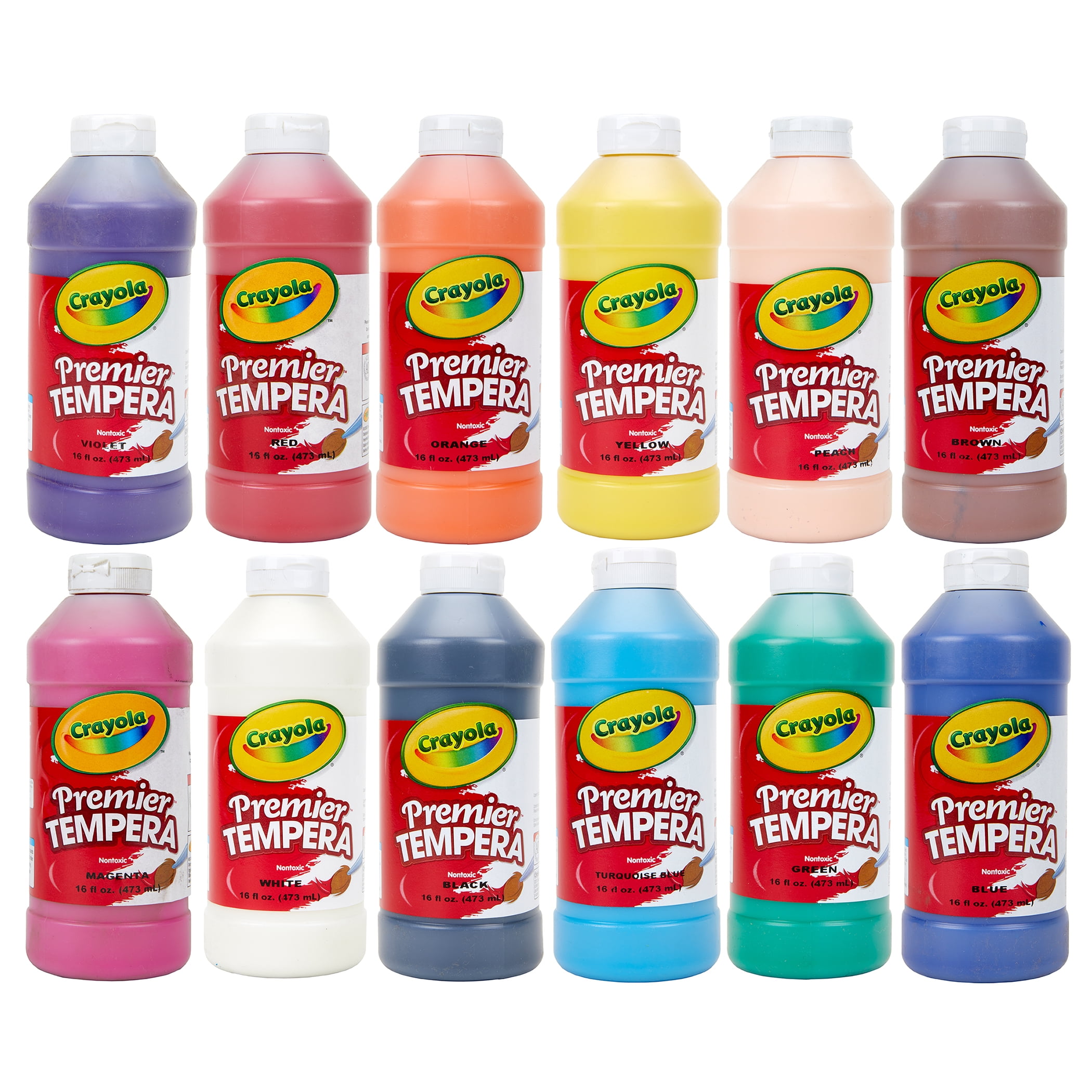 Crayola Premier Liquid Tempera Paint Set, 1 Pint Squeeze Bottle, Assorted Vibrant Color, Set Of 12