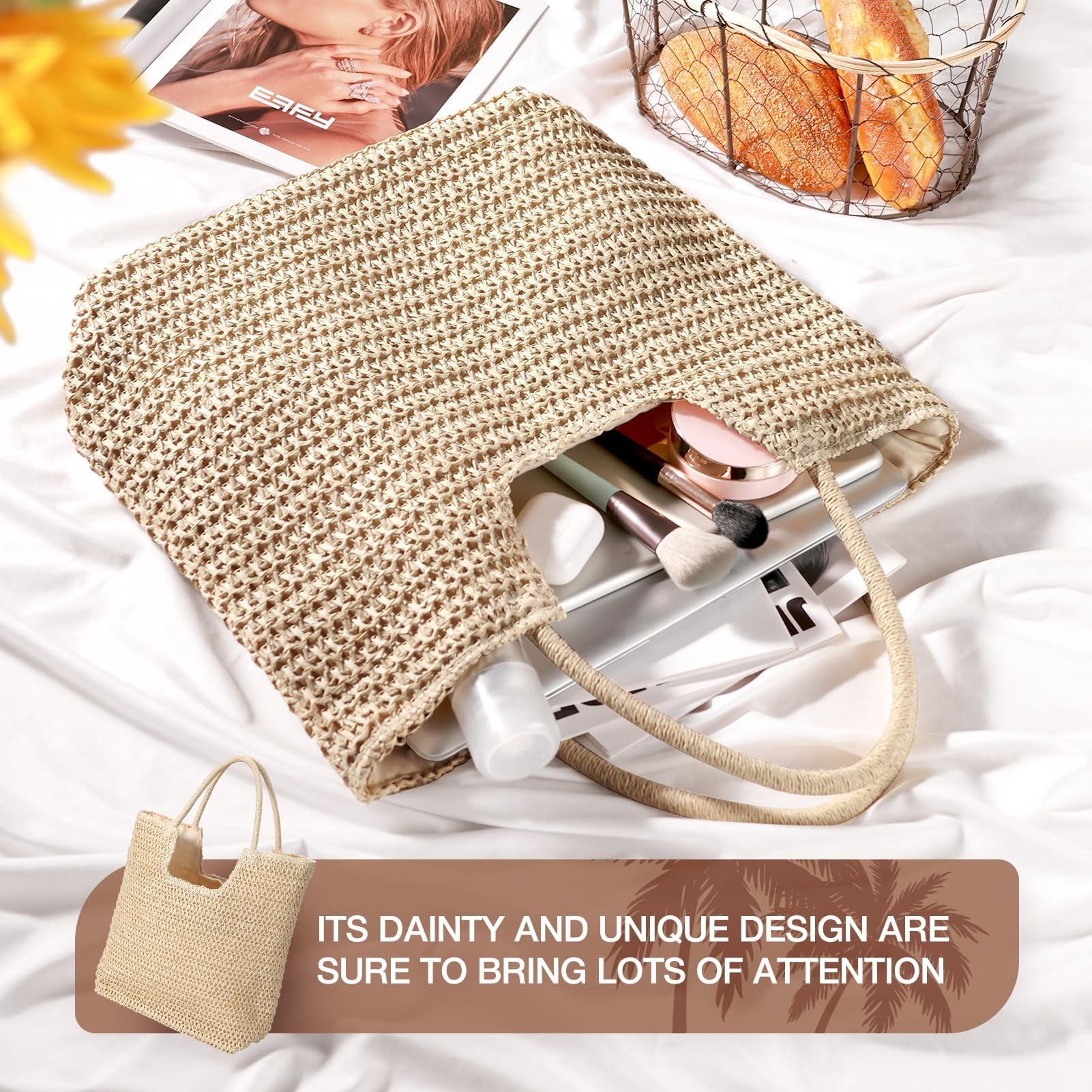 Crochet Tote Bag Beach Bags for Women Summer Bag Cute Beach Bag Mesh Beach Bag(khaki 3)