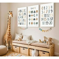 Set of 3 Kids Playroom Nursery Canvas Wall Hieng Number Table ABC Alphabet Playroom Paintings KindergHiengen Print Hiengwork for Nursery, Baby, Toddler, Boy, Girl Room, Classroom With Frame