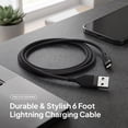 thumbnail image 2 of Powertek Ultra 6ft USB-A to Lightning Cable, Black, Silicone with PVC Mesh Jacket, Consistent Data Transfer, MFi Certified Charging Cable, 2 of 6