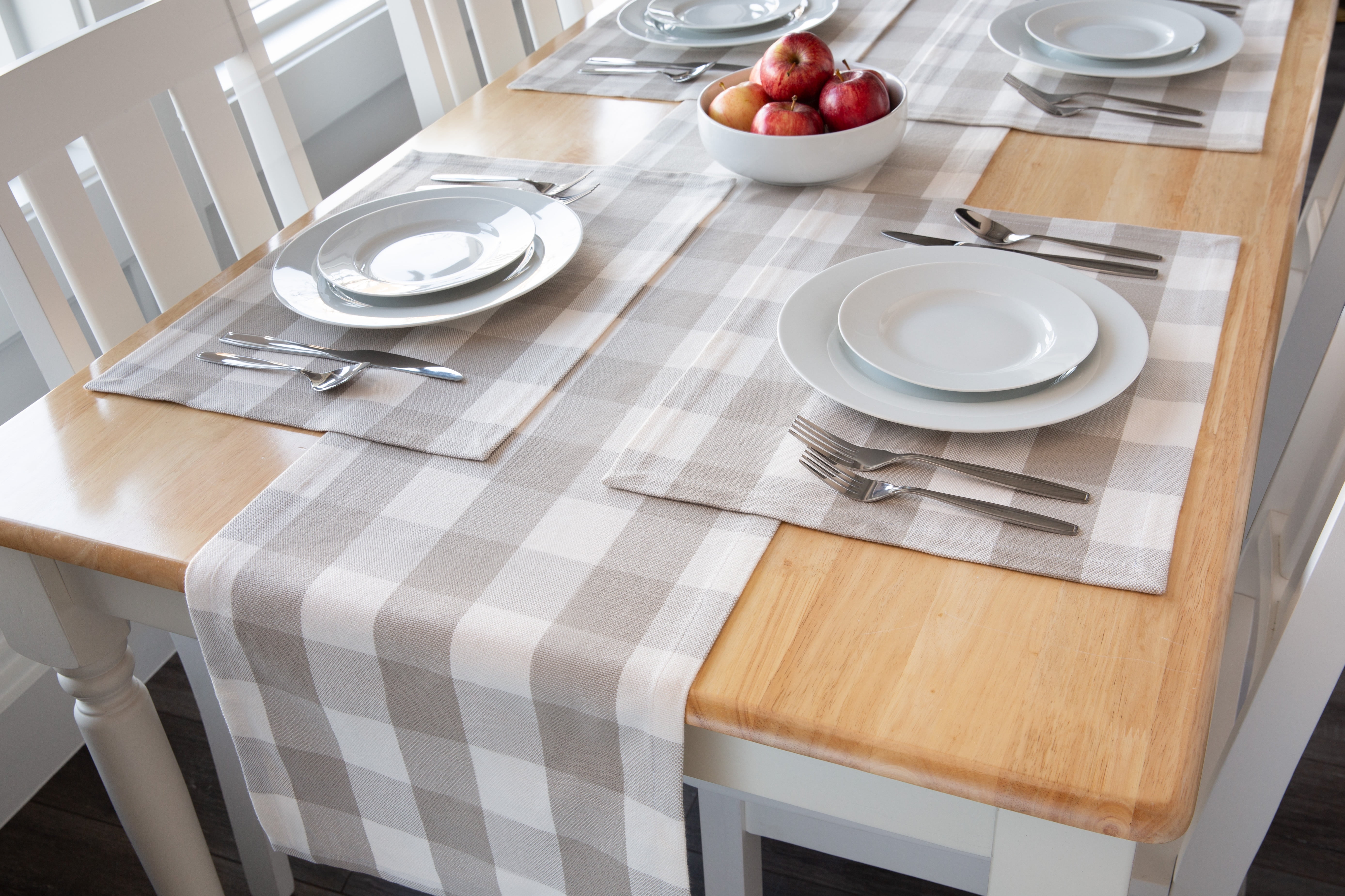 Mainstays Table Runner Beige Plaid, 14” x 72”, 100% Polyester
