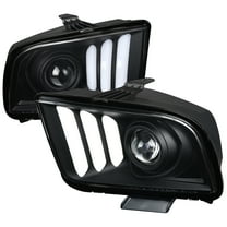 Halo Projector Headlights w/ LED Light Strip (Black Housing/Clear Lens) Made for and Compatible with 2005-2009 Ford Mustang