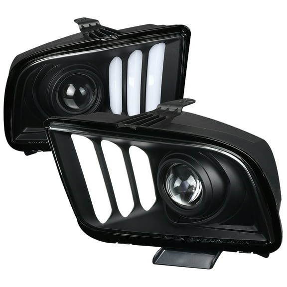 Halo Projector Headlights w/ LED Light Strip (Black Housing/Clear Lens) Made for and Compatible with 2005-2009 Ford Mustang