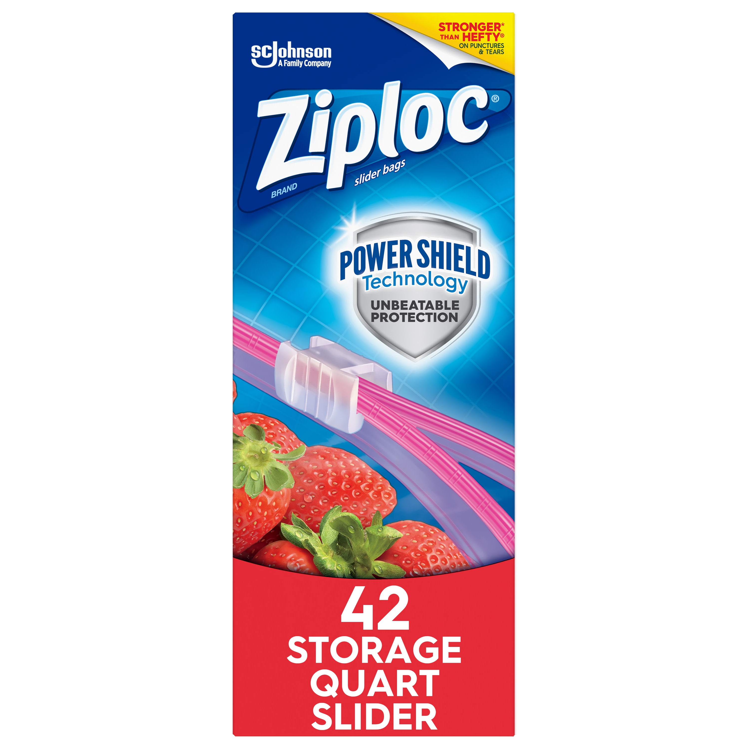 Ziploc Brand Slider Storage Quart Bags with Power Shield Technology, 42