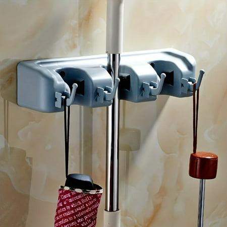 

UUUQU 1set Mop Broom Holder Plastic Wall Mounted Row Clip Hook Wall Hanging Rack Hook Simple Punching Installation Mop Hander With For Kitchen Toilet Bathroom Laundry Room Garden