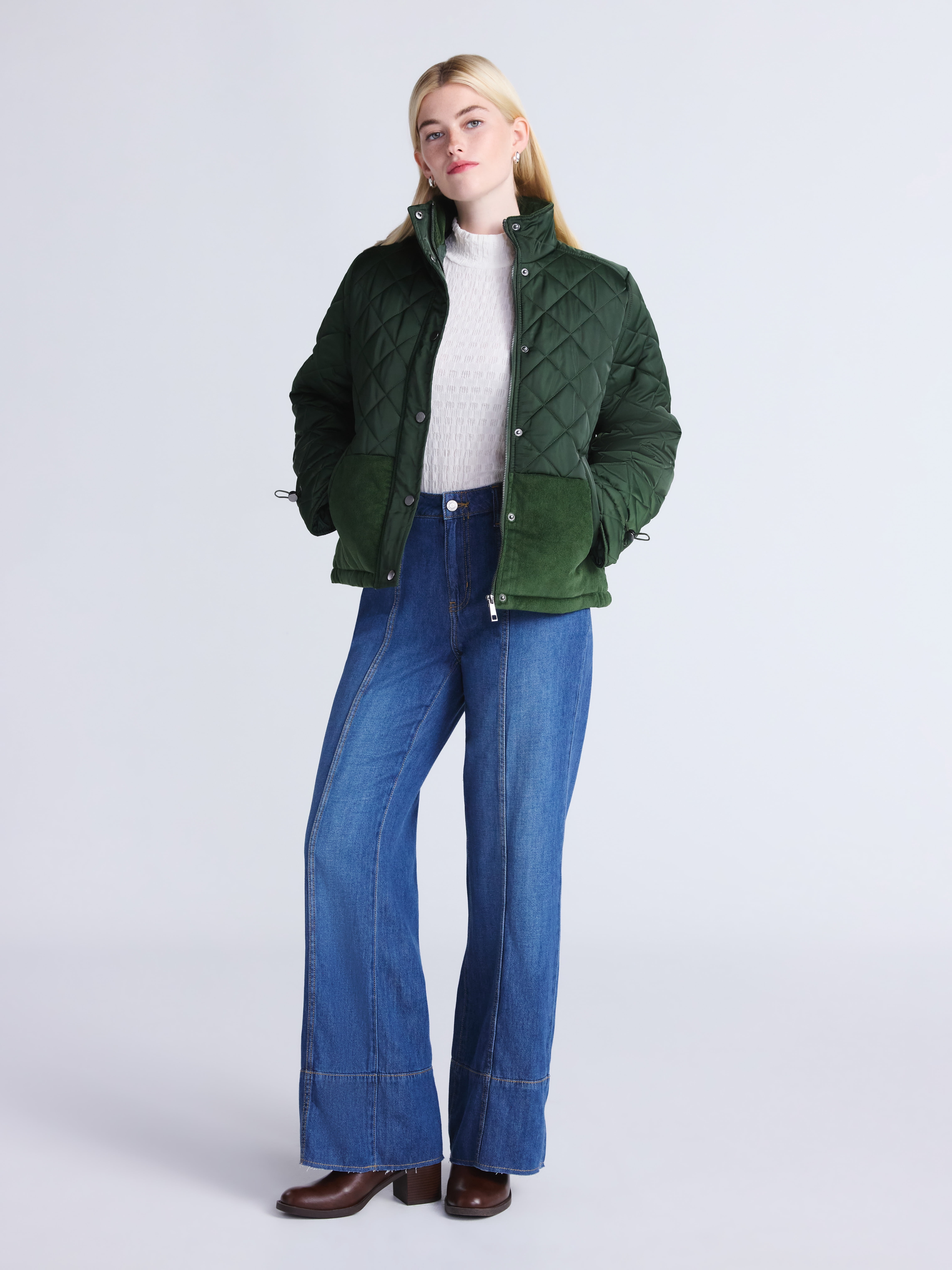 Time and Tru Women's and Women’s Plus Mixed Media Puffer Jacket, Sizes XS-2X