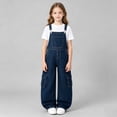 thumbnail image 6 of OGLCCG Girls Denim Overalls Kids Sleeveless Wide Leg Jumpsuit Solid Color Teens Bib Overall with Pockets 7-13 Years, 6 of 6