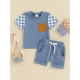 thumbnail image 2 of FEORJGP Toddler Boys Summer Outfit 6M 12M 18M 2Y 3Y Infant Baby Short Sleeve T-shirt Crew Neck Shirt Checkerboard Print Tops and Drawstring Shorts Sets Newborn Loose Casual Cute Clothes, 2 of 9