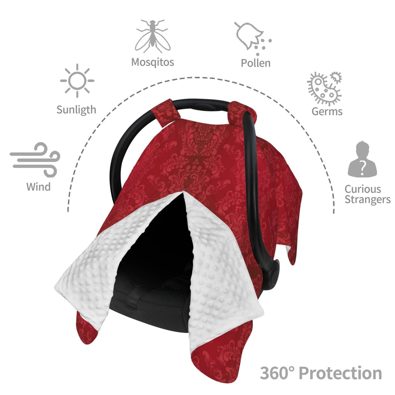 Naloa Vintage Burgundy Baby Car Seat Cover, Breathable Baby Carrier Cover, Multiuse Baby Carrier Cover & Nursing Breastfeeding Cover