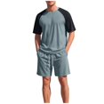 thumbnail image 3 of Sentmoon Men's Outfits 2 Piece Set Men Tops and Gym Shorts Men Athletic Set Short Sleeve Color Block Tee and Pocket Shorts Drawstring Elastic Waist Breathable Casual Gym Running Travel Wear, 3 of 9