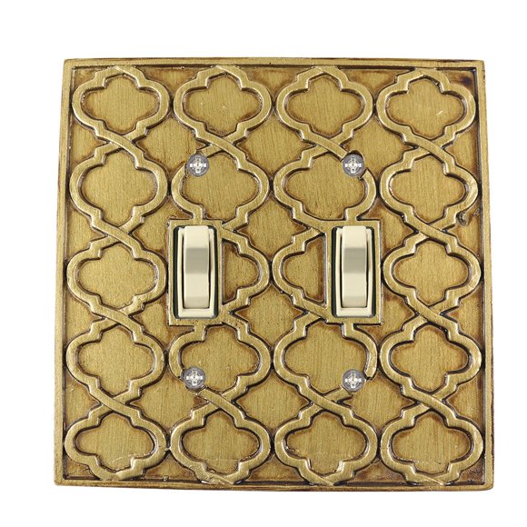 Meriville Moroccan 2 Toggle Wallplate, Double Switch Electrical Cover Plate, Antique Gold