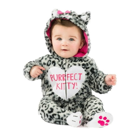 Infant Girls Plush Gray Leopard Print Purfect Kitty Costume Baby Cat