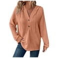 thumbnail image 1 of Hoodies For Women Knit Long Sleeve Drawstring Button V Neck Casual Pullover Sweatshirt Hooded Tops Casual Pullover Women Hoodies Women Petite Women with Hood Boating Sweatshirt Women Distressed Plain, 1 of 5