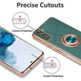 thumbnail image 5 of Electroplated Magnetic Ring Holder Case, 360 Degree with Rotation Metal Finger Ring Holder Magnet Car Holder Soft Silicone Shockproof Cover for Samsung Galaxy S21 FE - Dark Green, 5 of 13