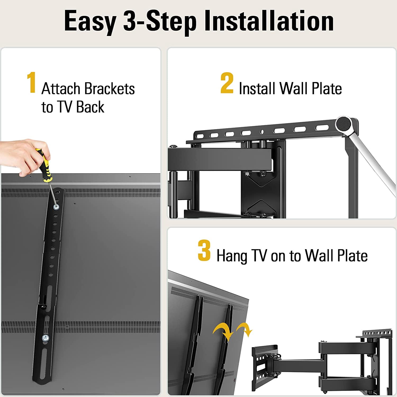 Wall Mount for 32-65 Inch Television,Mount with Swivel and Tilt, Full Motion Bracket with Articulating Dual Arms, Fits 16inch Studs, Max VESA 400X400 mm, 99lbs