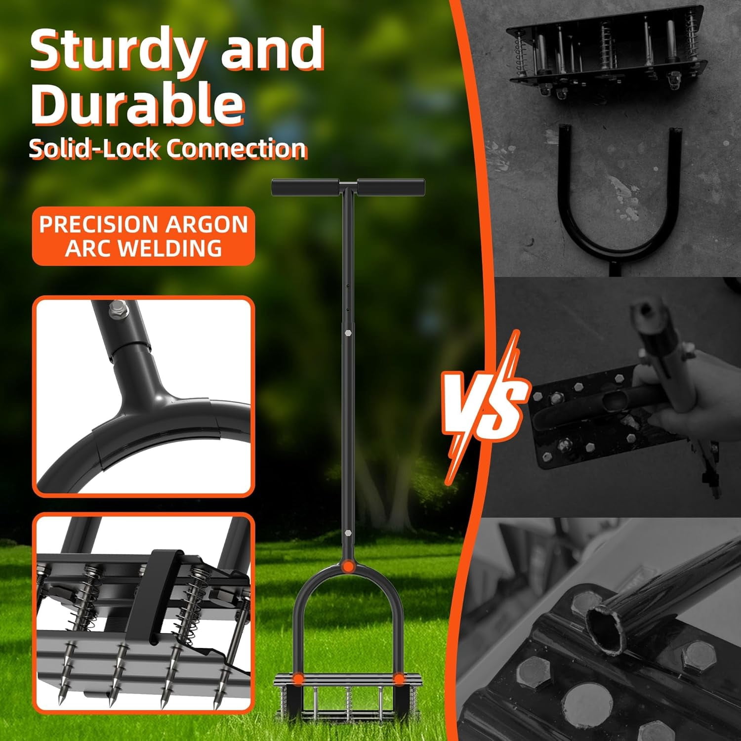 Manual Lawn Aerator Tool with 15 Spikes, 6 Inch Steel Spike Grass Aerator with Spring Assist Foot Plate for Yard, Lawn, Garden Soil Loosening and Lawn Care Product Description