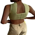 thumbnail image 3 of Haut Tube Tricoté à Col Halter pour Femmes Été Sans Manches Crop Top Ajusté Dos Nu, 3 of 6