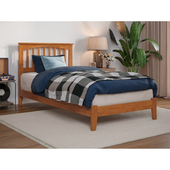 Madison Twin XL Solid Wood Low Profile Platform Bed in Light Toffee