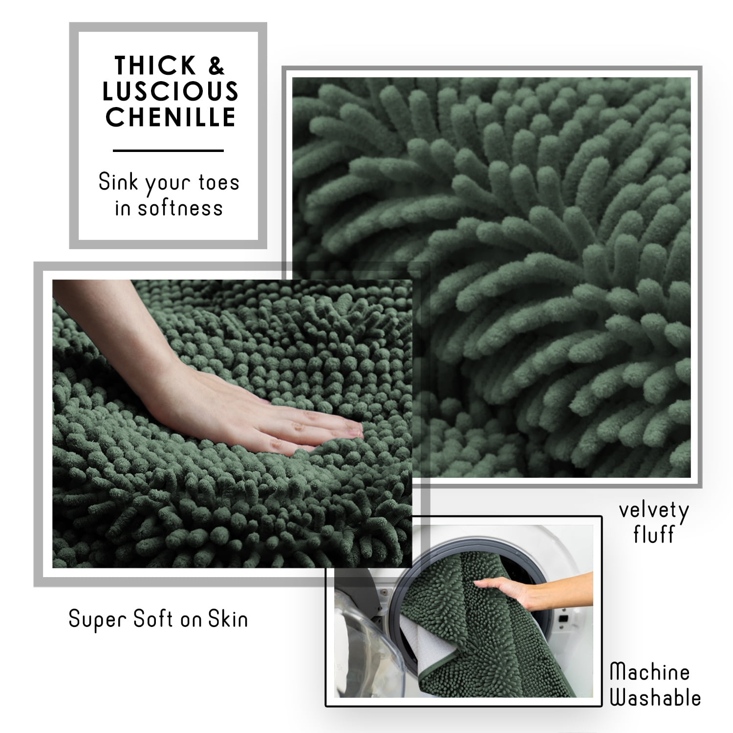 Lammaloe Chenille Bathroom Rugs Non Slip Bath Mat, 20x32 Ultra Absorbent, Bath Mats for Bathroom, Ombre Blue
