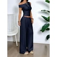thumbnail image 6 of Women Two Piece Sets Casual One Shoulder Crop Tops Wide Leg Pants Y2K Outfits Matching Set, 6 of 7